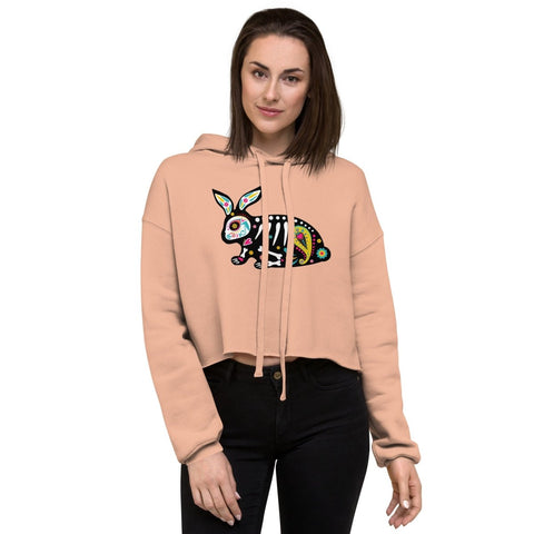 Peach Mexican Festive Rabbit Womens Fleece Crop Hoodie Bella+Canvas