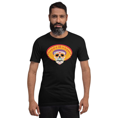 Black Mexican Sombrero Skull Unisex Short Sleeve Jersey T-Shirt Bella+Canvas