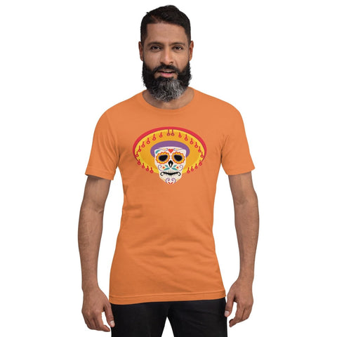 Burnt Orange Mexican Sombrero Skull Unisex Short Sleeve Jersey T-Shirt Bella+Canvas