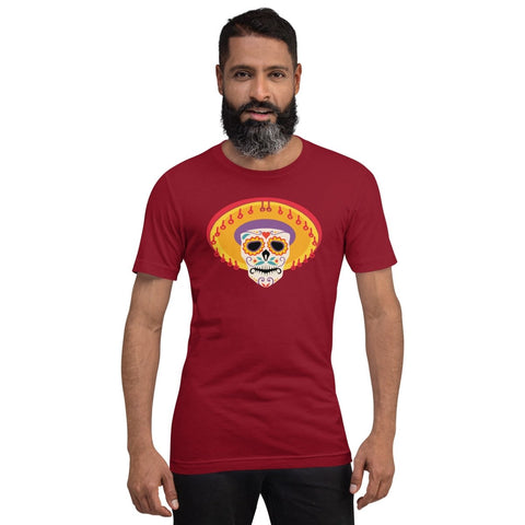 Cardinal Mexican Sombrero Skull Unisex Short Sleeve Jersey T-Shirt Bella+Canvas