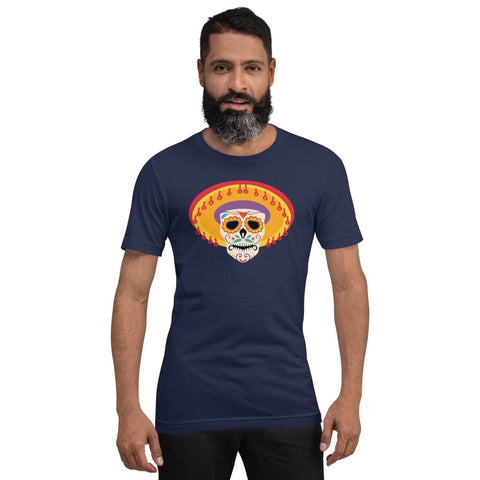 Navy Mexican Sombrero Skull Unisex Short Sleeve Jersey T-Shirt Bella+Canvas