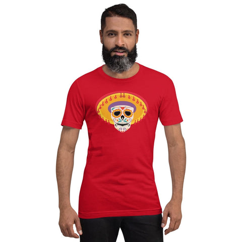 Red Mexican Sombrero Skull Unisex Short Sleeve Jersey T-Shirt Bella+Canvas