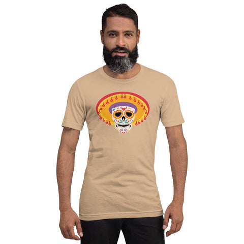 Tan Mexican Sombrero Skull Unisex Short Sleeve Jersey T-Shirt Bella+Canvas