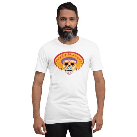 White Mexican Sombrero Skull Unisex Short Sleeve Jersey T-Shirt Bella+Canvas