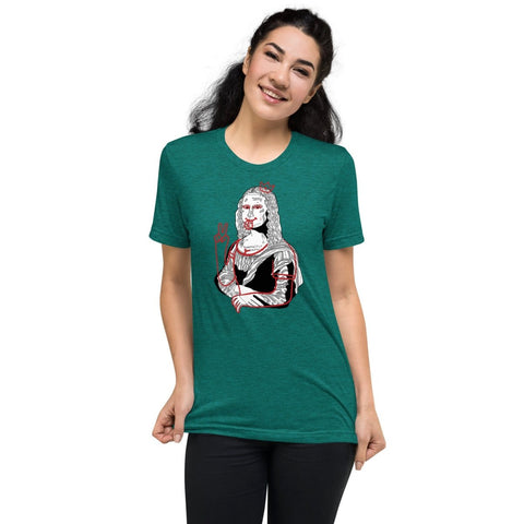 Teal Triblend Modern Mona Lisa Unisex Triblend Short Sleeve T-Shirt Bella+Canvas