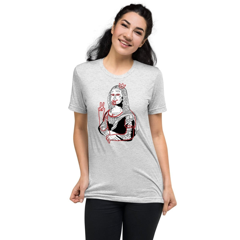 White Fleck Triblend Modern Mona Lisa Unisex Triblend Short Sleeve T-Shirt Bella+Canvas