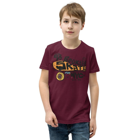 Maroon New York Broken Skate Youth Short Sleeve Tee Bella+Canvas