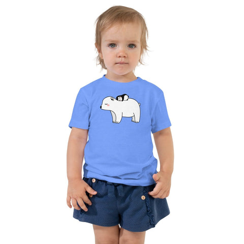 Heather Columbia Blue Polar Bear With Little Penguin Toddler Short Sleeve Tee Bella+Canvas