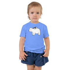 Custom printed toddler tee featuring a polar bear with penguin artwork, perfect for personalized style.