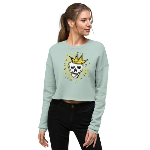 Dusty Blue Queen Skull Women's Crop Sweatshirt Bella+Canvas