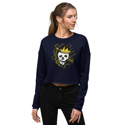 Navy Queen Skull Women's Crop Sweatshirt Bella+Canvas