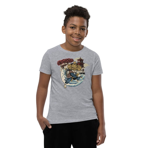 Athletic Heather Samurai Puss Youth Short Sleeve Tee Bella+Canvas