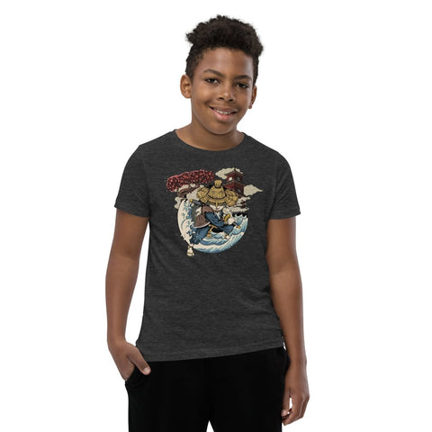 Dark Grey Heather Samurai Puss Youth Short Sleeve Tee Bella+Canvas