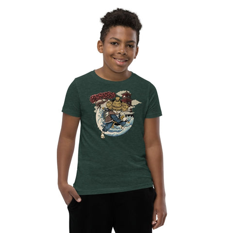 Heather Forest Samurai Puss Youth Short Sleeve Tee Bella+Canvas