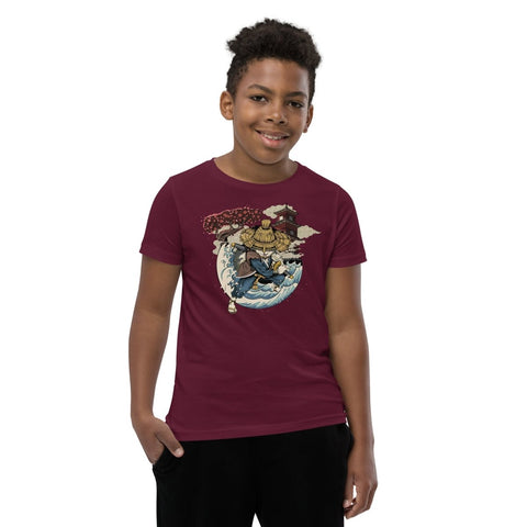 Maroon Samurai Puss Youth Short Sleeve Tee Bella+Canvas