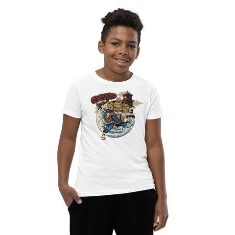 White Samurai Puss Youth Short Sleeve Tee Bella+Canvas