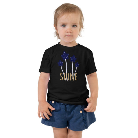 Black Star Glitter Shine Toddler Short Sleeve Tee Bella+Canvas