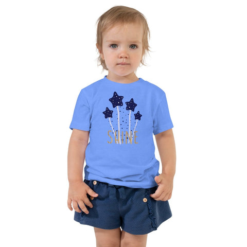 Heather Columbia Blue Star Glitter Shine Toddler Short Sleeve Tee Bella+Canvas