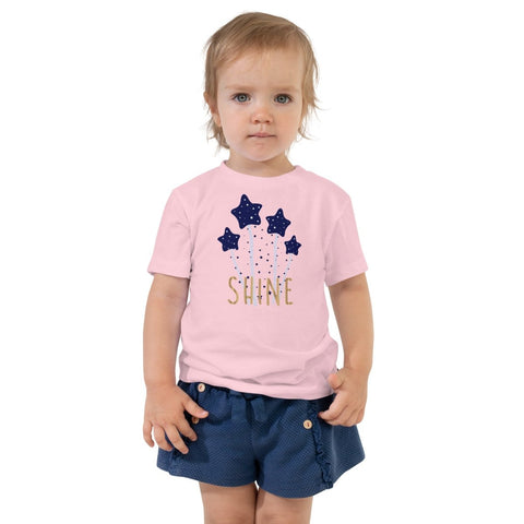 Pink Star Glitter Shine Toddler Short Sleeve Tee Bella+Canvas