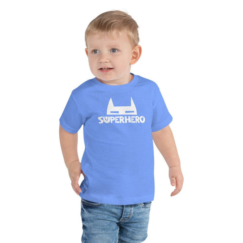 Heather Columbia Blue Superhero Toddler Short Sleeve Tee Bella+Canvas