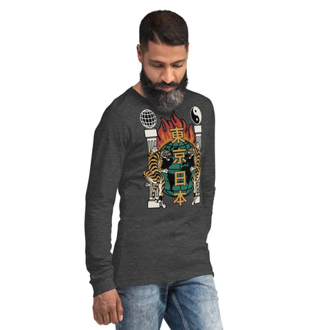 Dark Grey Heather Symbolic Tigers Unisex Long Sleeve Shirt Bella+Canvas