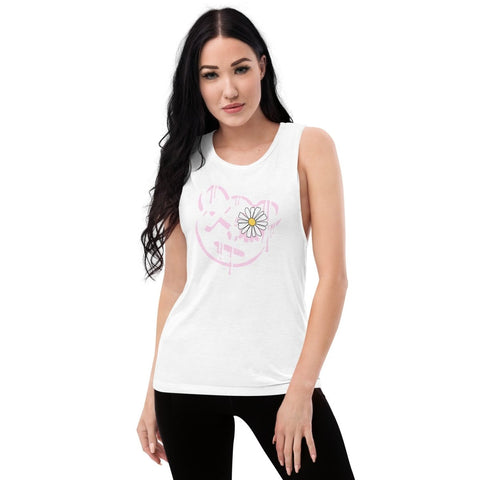 White Teddy Bear Face Emoji Women's Flowy Muscle Tank Bella+Canvas