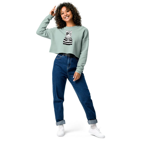 Dusty Blue Tiger Pirate Women's Crop Sweatshirt Bella+Canvas