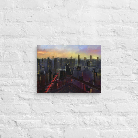 12x16 Black Cat City View Canvas Canvas Devil