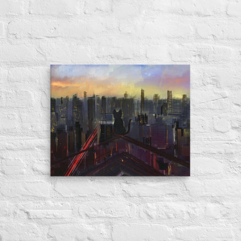 16x20 Black Cat City View Canvas Canvas Devil