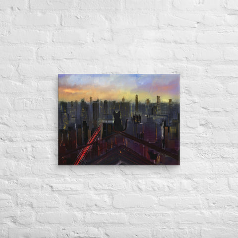 18x24 Black Cat City View Canvas Canvas Devil