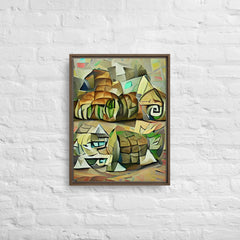 Echoes Of A Countryside In Cubism Framed Canvas (Brown 24x18) by Canvas Devil. Available at Canvas Devil.