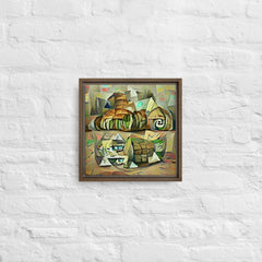 Echoes Of A Countryside In Cubism Framed Canvas (Brown 12x12) by Canvas Devil. Available at Canvas Devil.