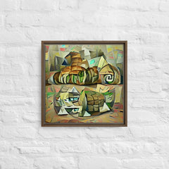 Echoes Of A Countryside In Cubism Framed Canvas (Brown 16x16) by Canvas Devil. Available at Canvas Devil.