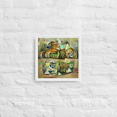 Echoes Of A Countryside In Cubism Framed Canvas (White 12x12) by Canvas Devil. Available at Canvas Devil.