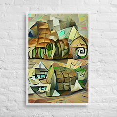 Echoes Of A Countryside In Cubism Framed Canvas (White 36x24) by Canvas Devil. Available at Canvas Devil.