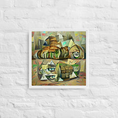 Echoes Of A Countryside In Cubism Framed Canvas (White 16x16) by Canvas Devil. Available at Canvas Devil.