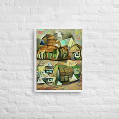 Echoes Of A Countryside In Cubism Framed Canvas (White 24x18) by Canvas Devil. Available at Canvas Devil.