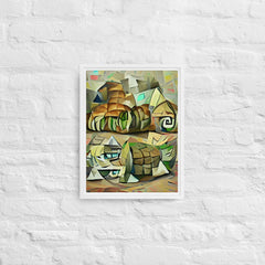 Echoes Of A Countryside In Cubism Framed Canvas (White 16x12) by Canvas Devil. Available at Canvas Devil.