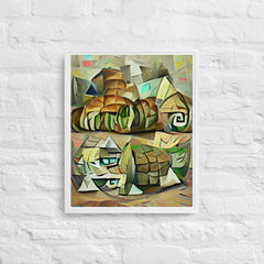 Echoes Of A Countryside In Cubism Framed Canvas (White 20x16) by Canvas Devil. Available at Canvas Devil.