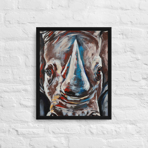 Black Modern Expressionist Gray Rhino Framed Canvas Canvas Devil