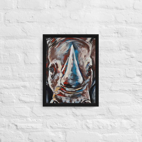 Black Modern Expressionist Gray Rhino Framed Canvas Canvas Devil