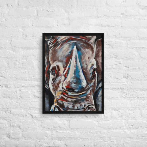 Black Modern Expressionist Gray Rhino Framed Canvas Canvas Devil