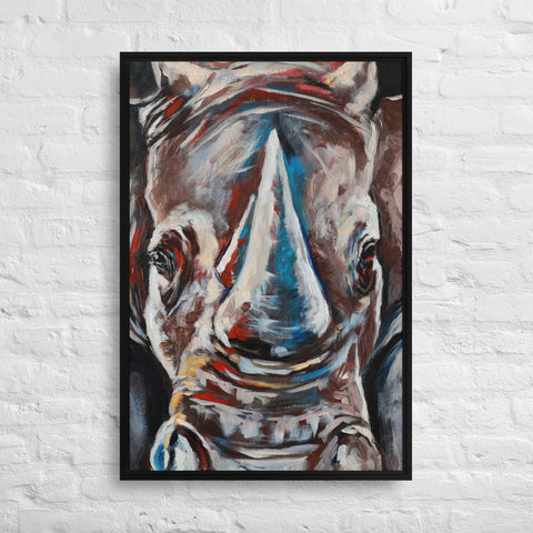 Black Modern Expressionist Gray Rhino Framed Canvas Canvas Devil