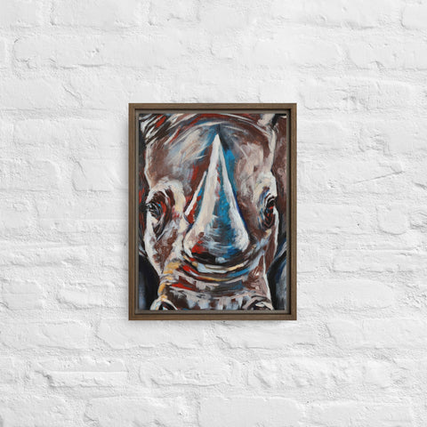 Brown Modern Expressionist Gray Rhino Framed Canvas Canvas Devil