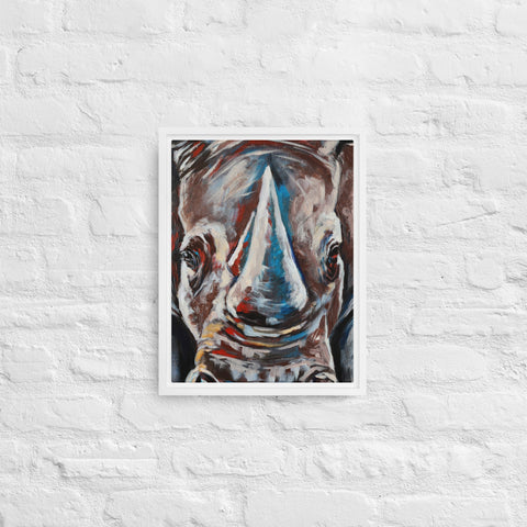 White Modern Expressionist Gray Rhino Framed Canvas Canvas Devil