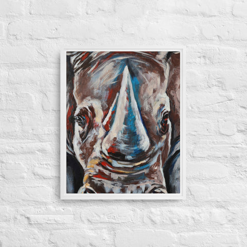 White Modern Expressionist Gray Rhino Framed Canvas Canvas Devil