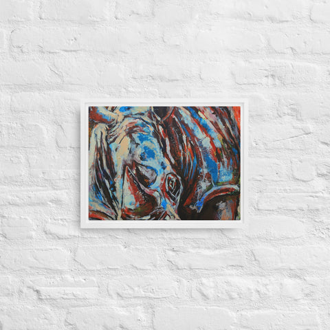 White Multicolored Saturated Rhinoceros Framed Canvas Canvas Devil