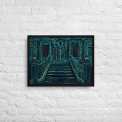 Old Building On A Dark Night Framed Canvas (Black 18x24) by Canvas Devil. Available at Canvas Devil.