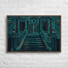 Old Building On A Dark Night Framed Canvas (Brown 24x36) by Canvas Devil. Available at Canvas Devil.