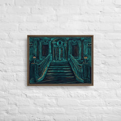 Old Building On A Dark Night Framed Canvas (Brown 18x24) by Canvas Devil. Available at Canvas Devil.